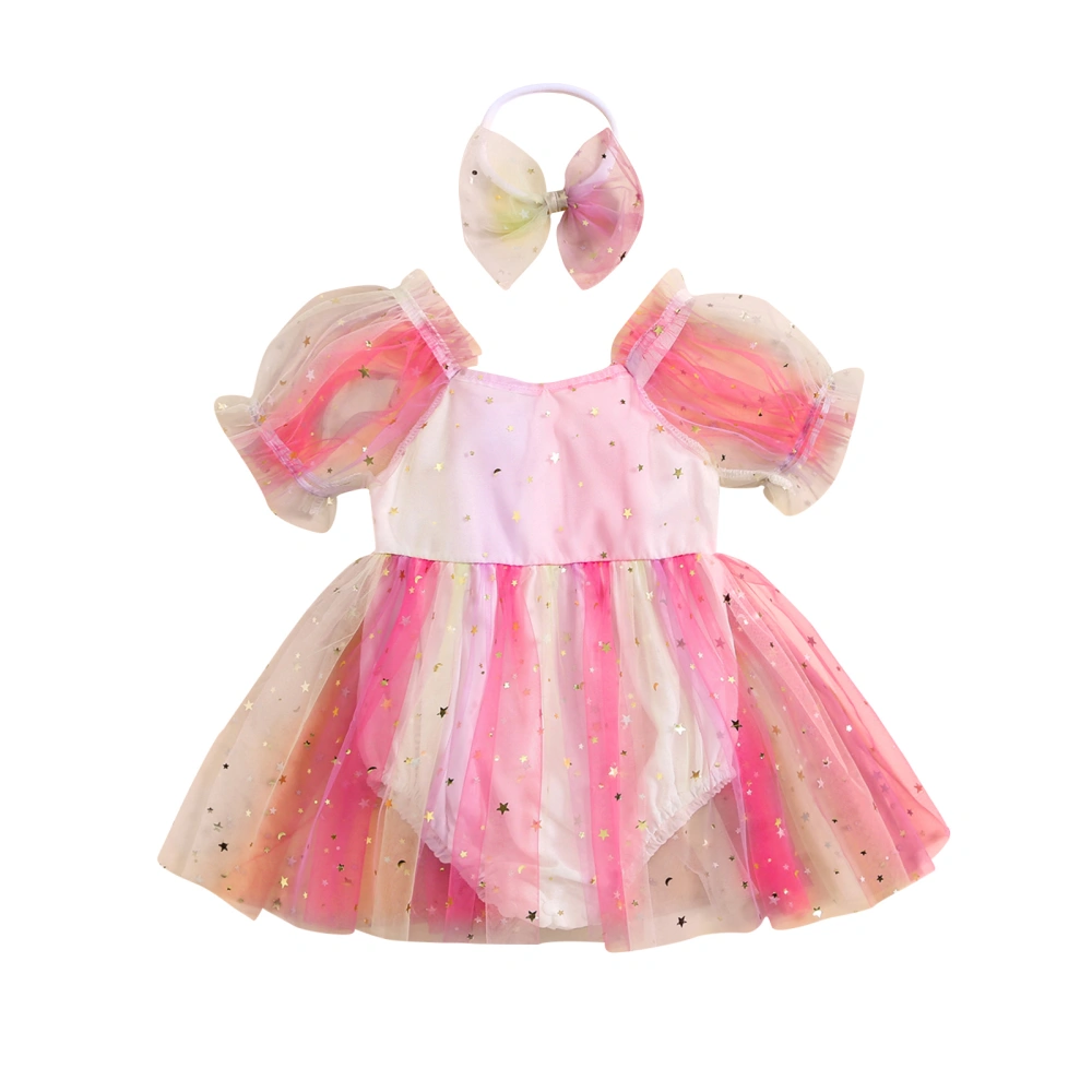 Baby Girl 2Pcs Outfits Puff Sleeve Romper Tulle Dress with Headband 