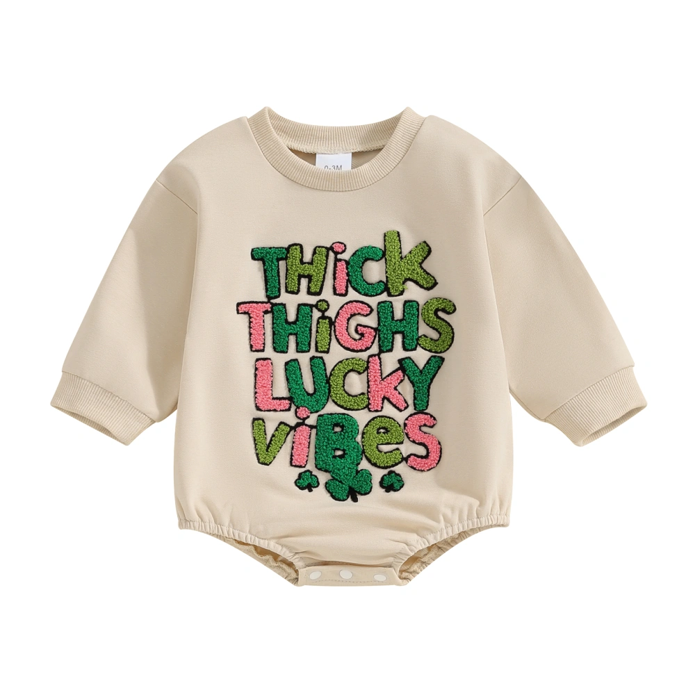 Baby Girls Long Sleeve Crew Neck Letter Embroidery Sweatshirt Romper