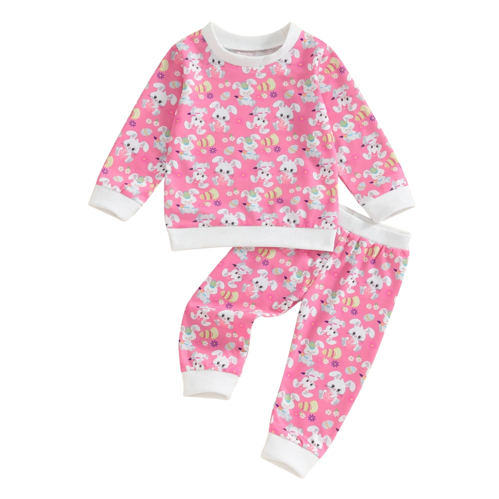 Baby Easter Clothes Bunny&Egg Print Long Sleeve Sweatshirt with Pants