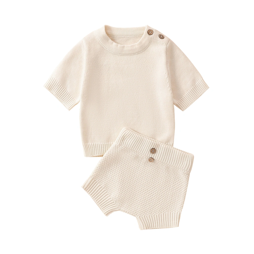 Baby 2 Piece Outfits Solid Color Knitted Sweater and Elastic Shorts