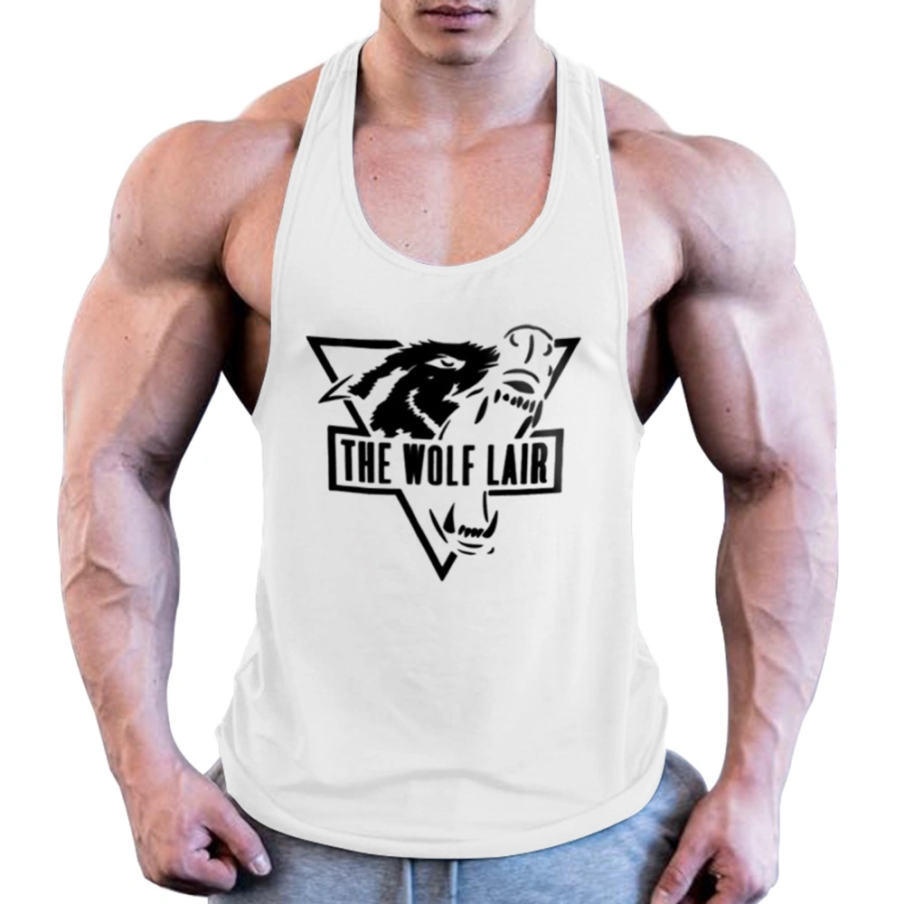 Men's Sleeveless Crewneck Wolf Print Running Workout Training Tops