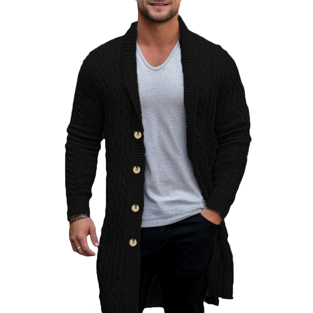 Men's Winter Long Sleeve Lapel Button Up Cable Cardigan Sweater