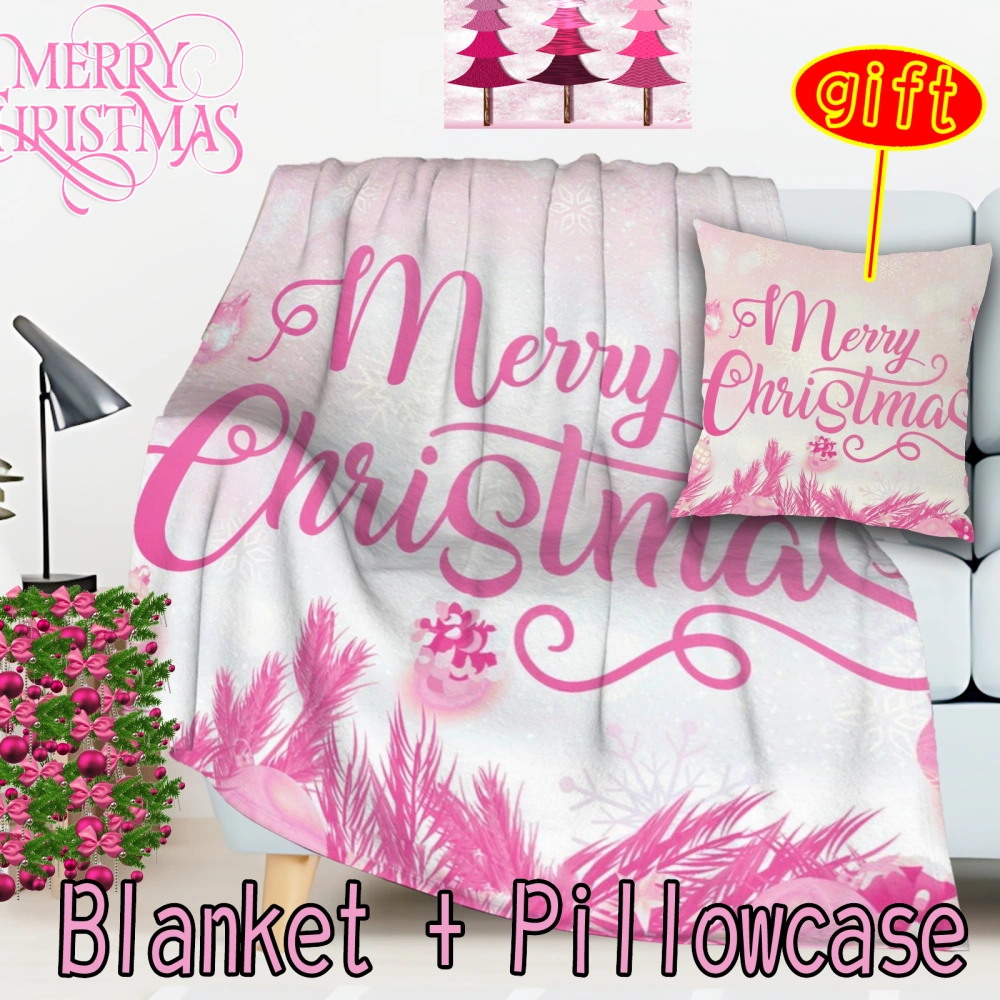 2Pcs Pink Throw Blanket Pillowcase Christmas Snowman Pink Color Xmas Couch Blankets Plush Flannel Cover Lightweight Soft for Living Room Bed Sofa Travel Office Camping(Pink-11,32x48'')