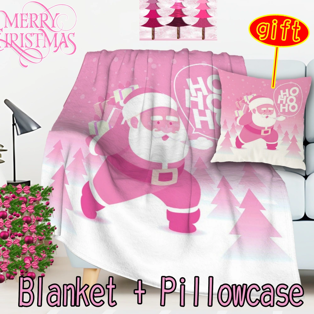 2Pcs Pink Christmas Kids Fleece Throw Blanket Pillowcase,Cartoon Snowman Sherpa Blanket for Bed Sofa Couch Christmas Tree Decor Plush Blanket(Pink-18,32x48'')