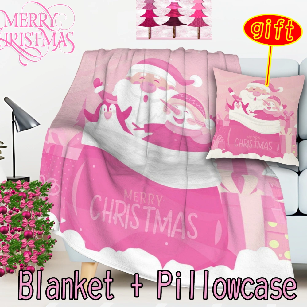 2Pcs Pink Blanket with Pillowcase Christmas Truck Pink Color Xmas for Boy Girl Toddler Infant Nursery Throw Blankets(Pink-17,32x48'')