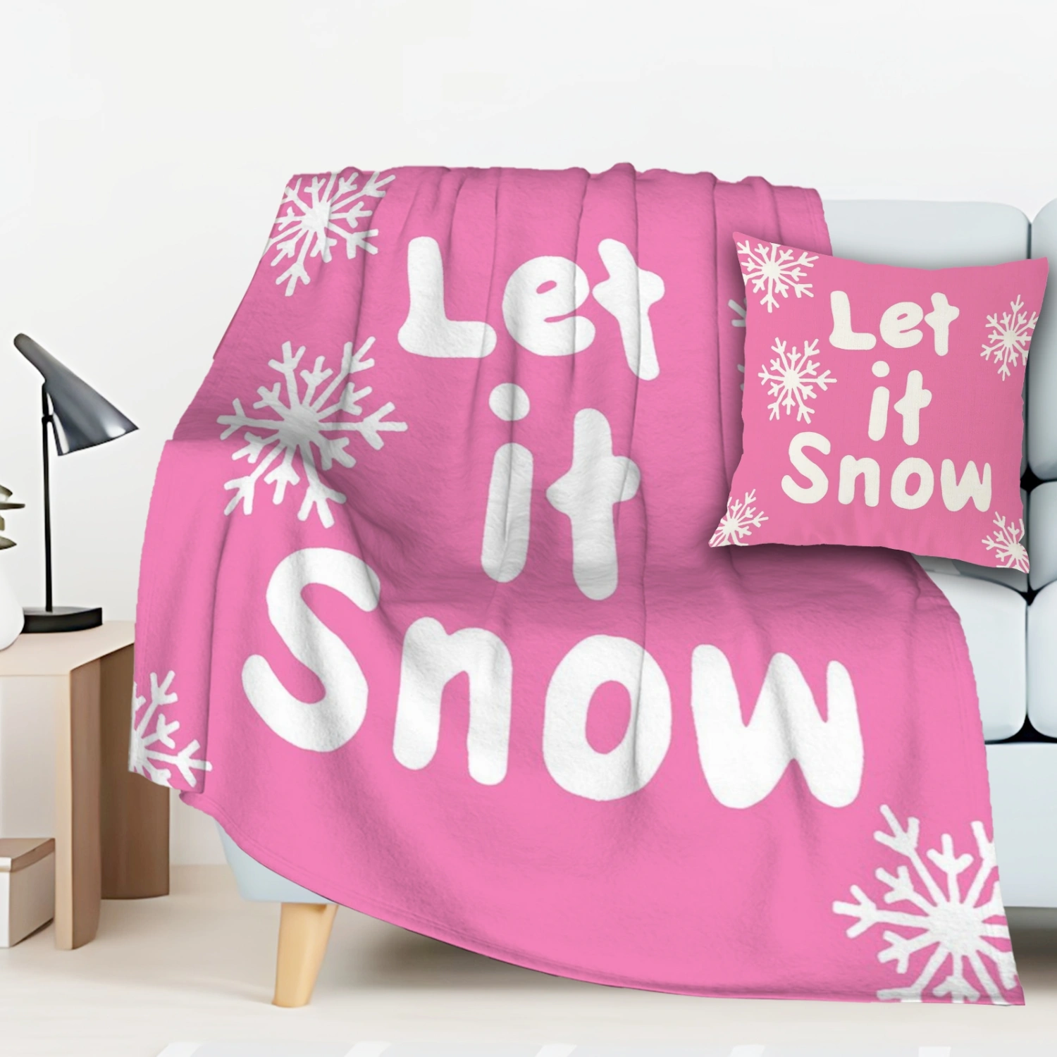 2Pcs Pink Merry Christmas Plush Throw Blanket Pillowcase, Snowman Blanket for Sofa Couch Teens Decor Pink Xmas Tree Flannel Fleece Blanket Christmas(Pink-33,32x48'')