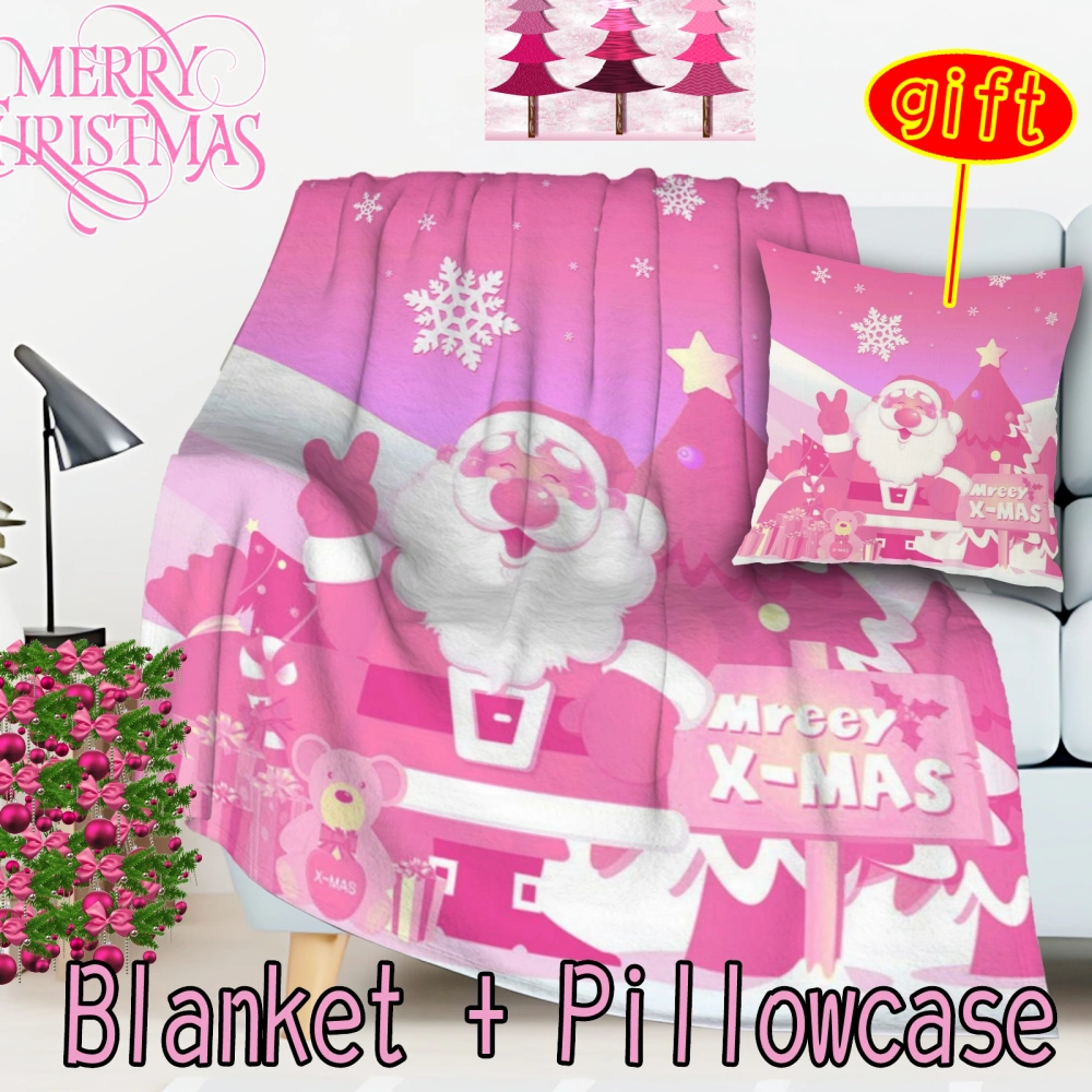 2Pcs Pink Christmas Santa Snowman Soft Throw Blanket, Fuzzy Fleece Blanket, Decorative Geometry Pattern Plush Throw Blanket for Couch Sofa(Pink-81,32x48'')