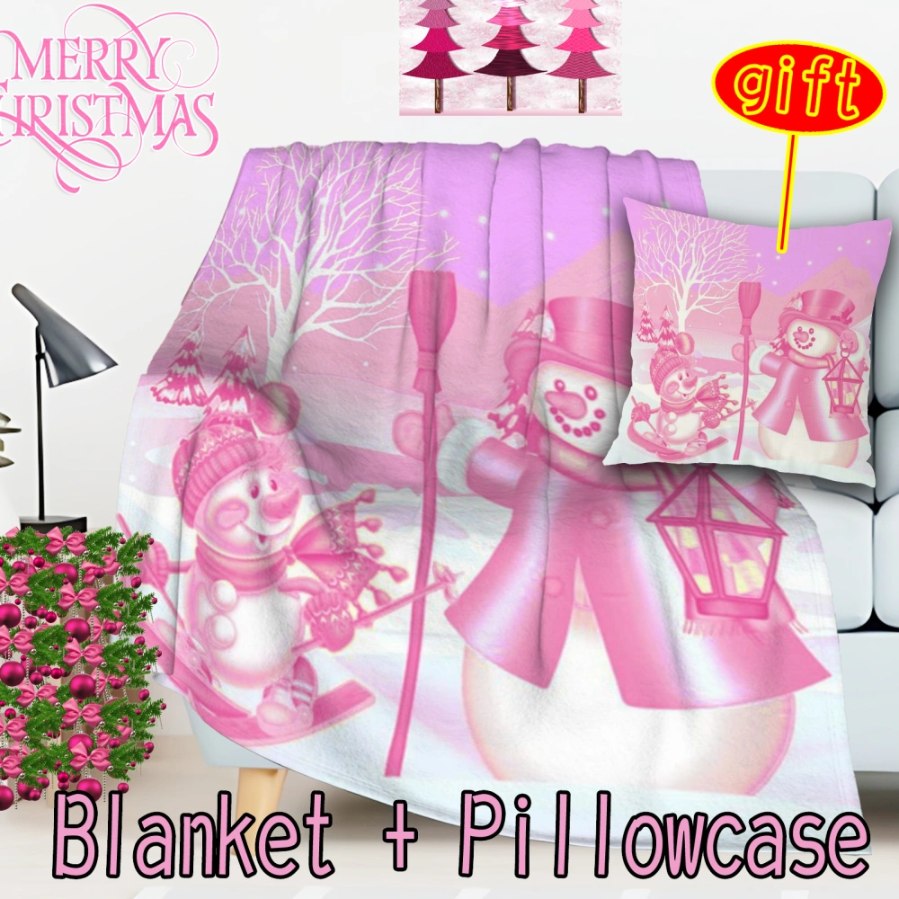 2Pcs Pink Christmas Santa Snowman Soft Fleece Blankets, Lightweight, Cozy Warm Throws Dark Colorful Blanket Sofa Travel Outdoor(Pink-84,32x48'')