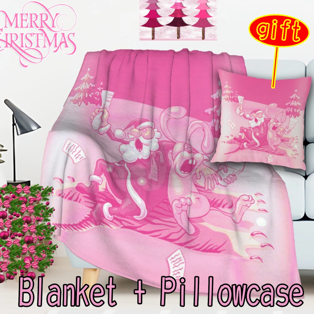 2Pcs Pink Christmas Santa Snowman Soft Throw Blanket - Fuzzy Fluffy Cozy Warm Plush Furry Decorative Thick Shaggy Throws and Blankets Couch, Sofa, Bed(Pink-83,32x48'')