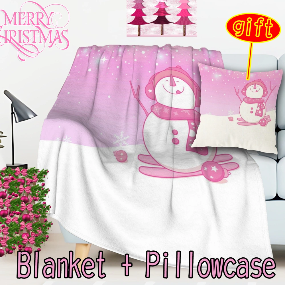 2Pcs Pink Christmas Santa Snowman Soft Blanket for Fall Winter Spring All Season Thicken Warm Fuzzy Lightweight Thermal Fleece Summer Autumn Blankets for Couch Bed Sofa(Pink-87,32x48'')