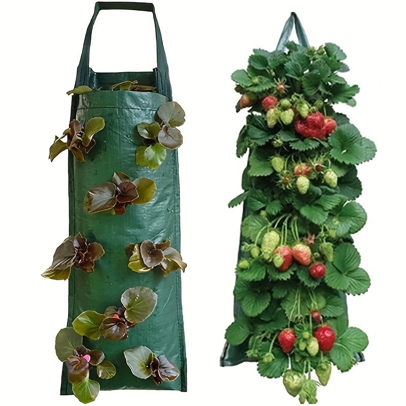 1pc Hanging Flower Strawberry Planting Bags, Planting Fruits, Herbs, Flowers, UV Treatment, Wall Mount Planter Growing Bag With 8 Holes, Garden Tools