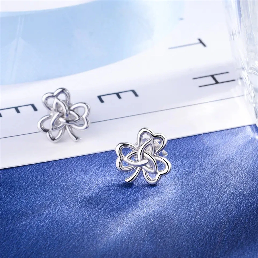 925 Sterling Silver Three-leaf Clover Simple Low Allergy Earrings