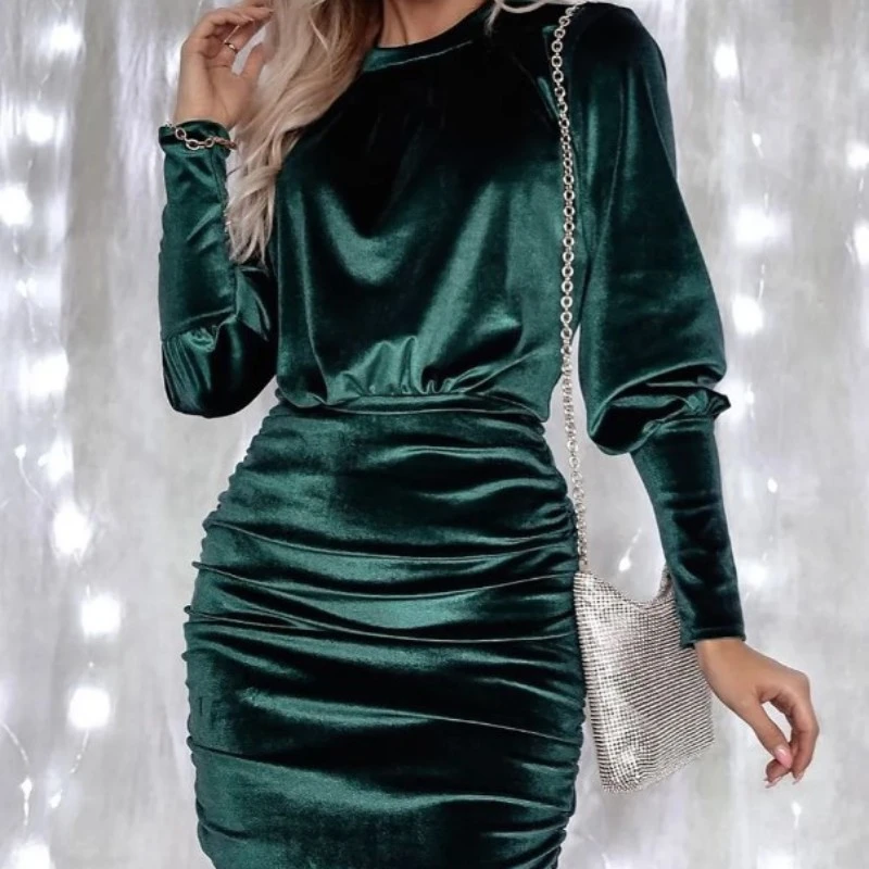 Autumn Women's Fashion Sheath Dress Lantern Long Sleeve
