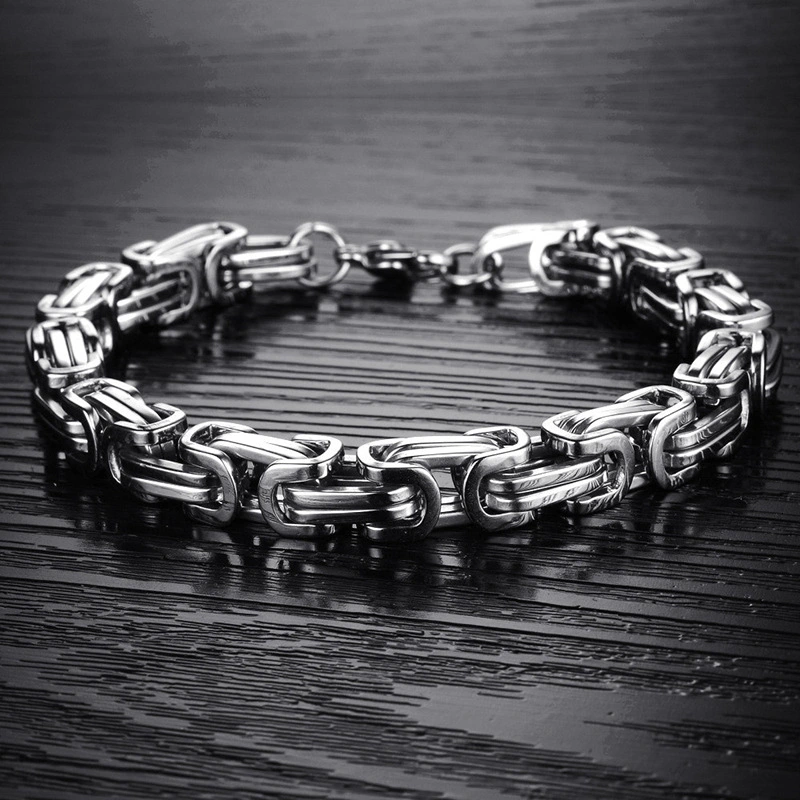 Stainless Steel Titanium Silver Emperor Chain Bracelet