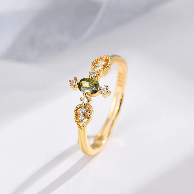 Olivine Mopping Pad Zircon Ring Women's Open Ring