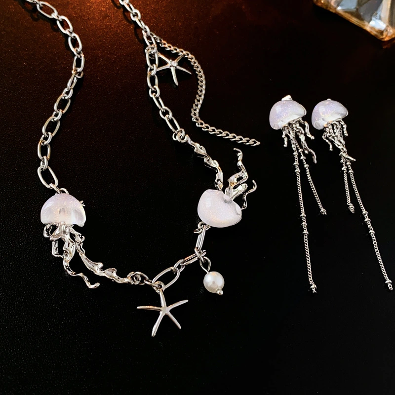 Cold Wind Pearl Jellyfish Starfish Tassel Necklace