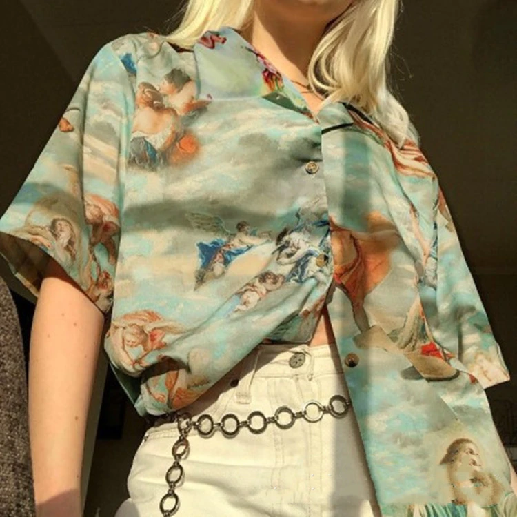 Popular Short-sleeved Shirt Vintage Printed Shirt