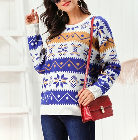 Crew Neck Pullover Sweater Loose Casual Long Sleeves Knitwear