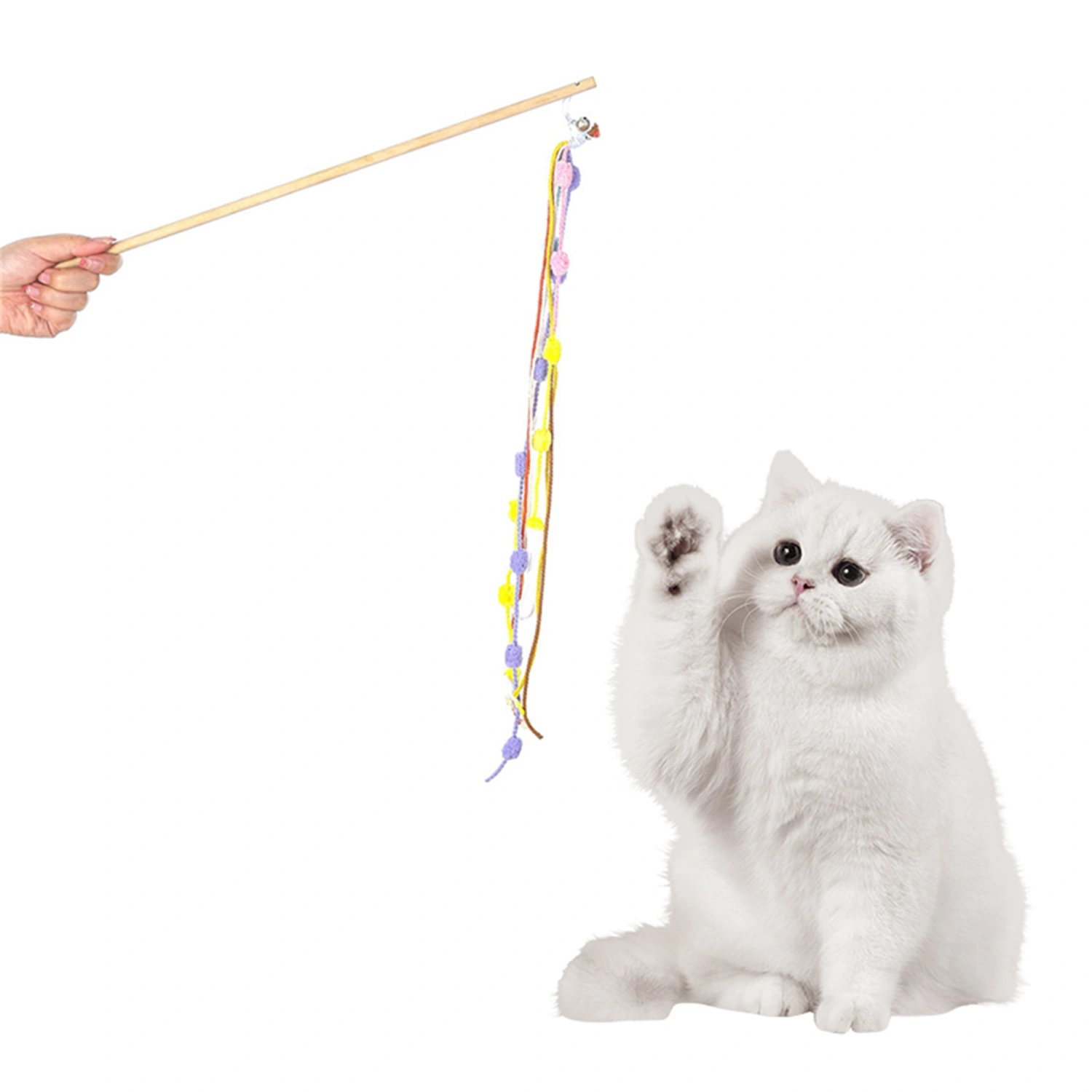 Cat Wand Teaser Toys Cat Colorful Roper Bell Toy, Interactive Cat Toys