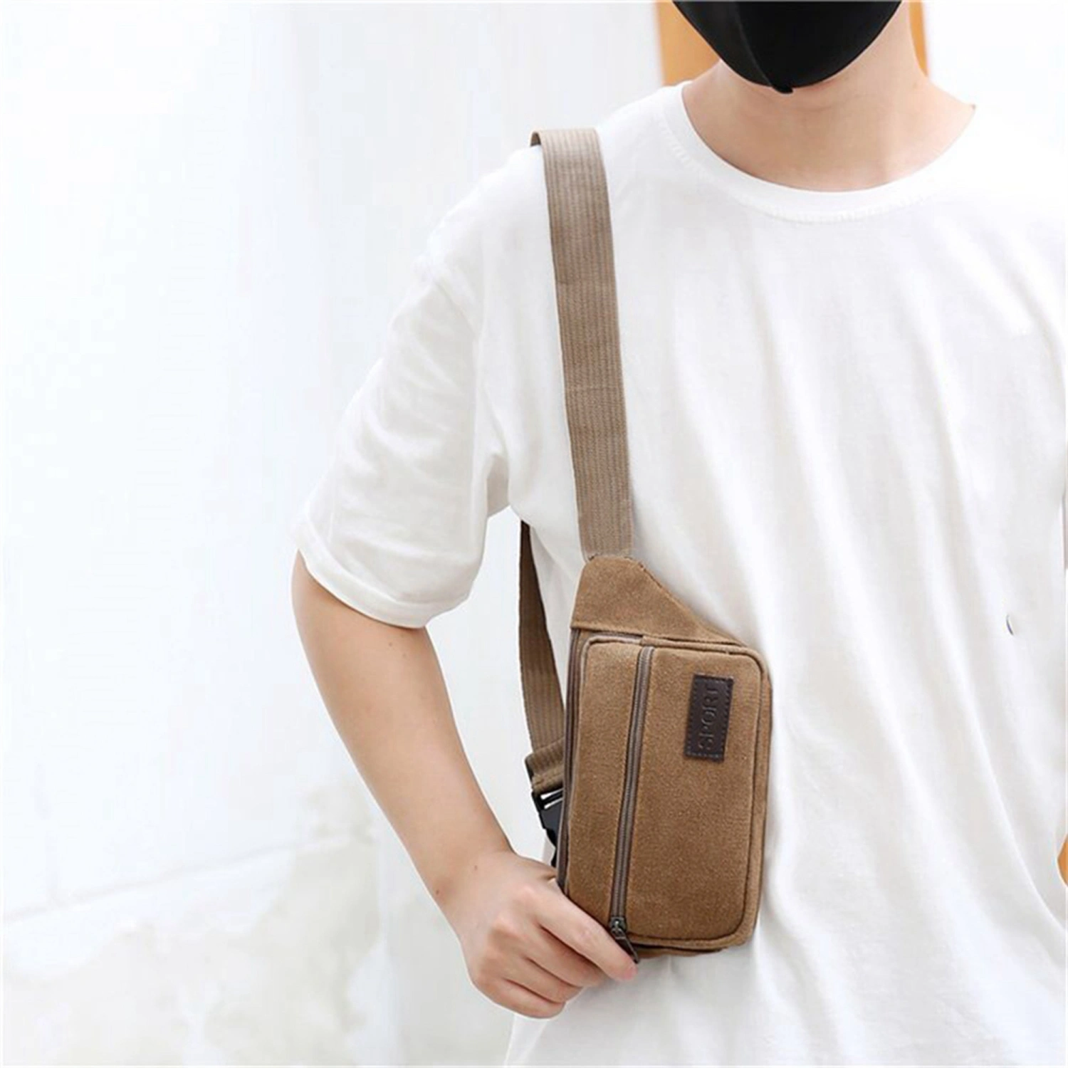 Men Crossbody Sling Bag Canvas Chest Shoulder Bag Fanny Packs