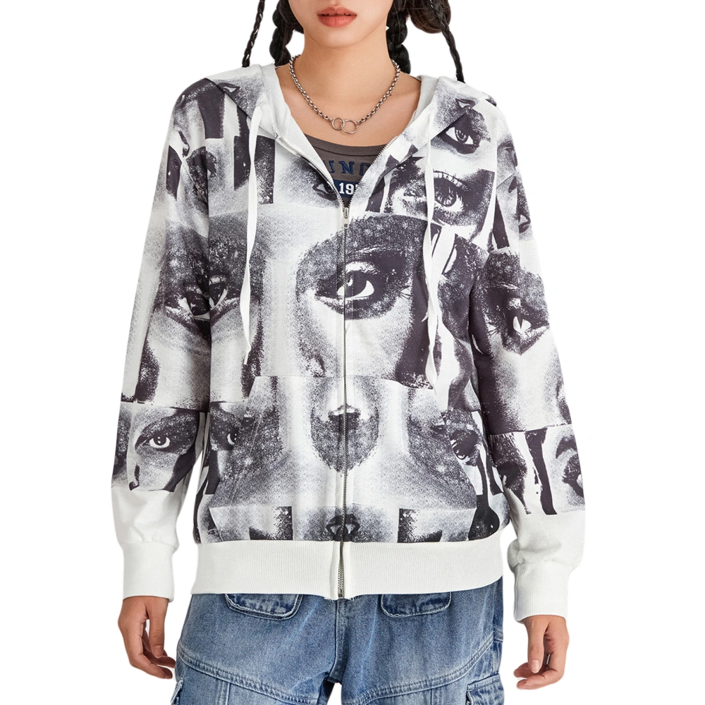 Women's Hooded Sweatshirt Jacket 3D Eye Pattern Zip Up Coat 