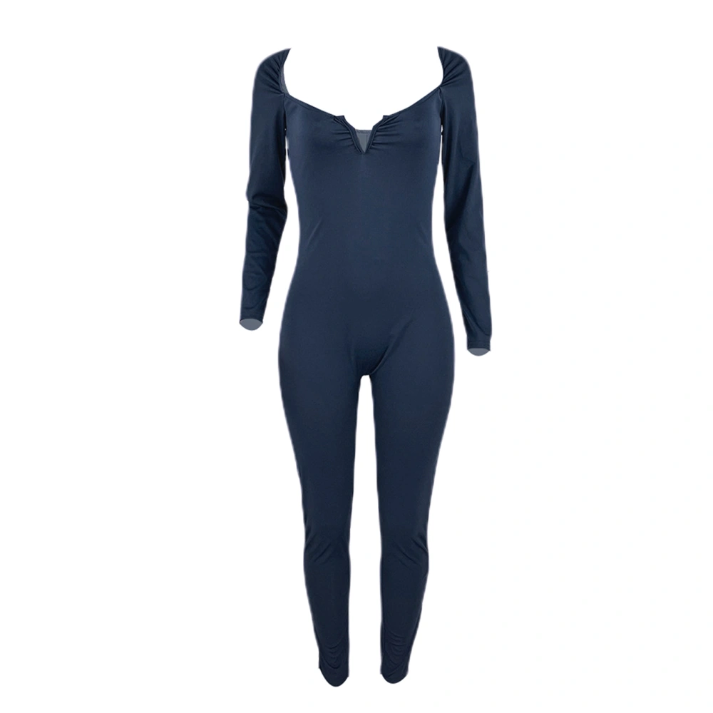 Women's Bodycon Deep V Neck Stretchy Long Sleeve Unitard Jumpsuit