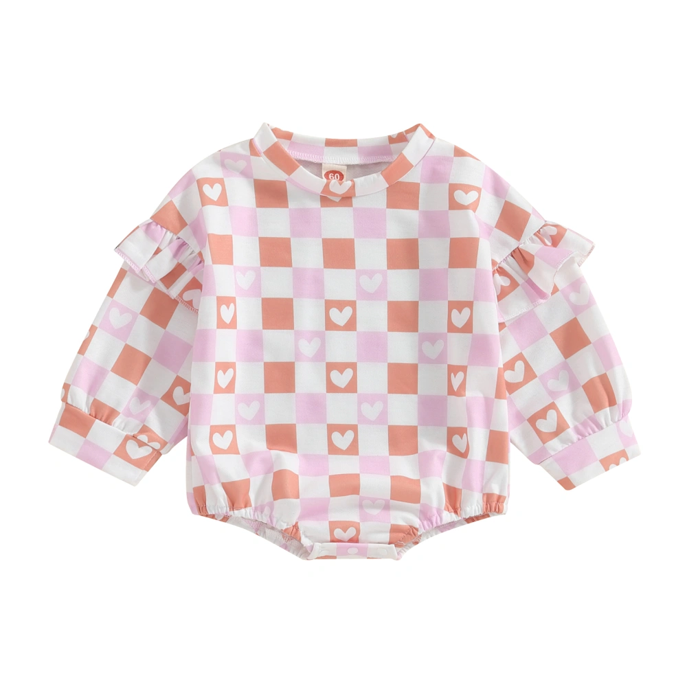 Baby Girl Romper Ruffle Long Sleeve Heart Plaid Print Bodysuit