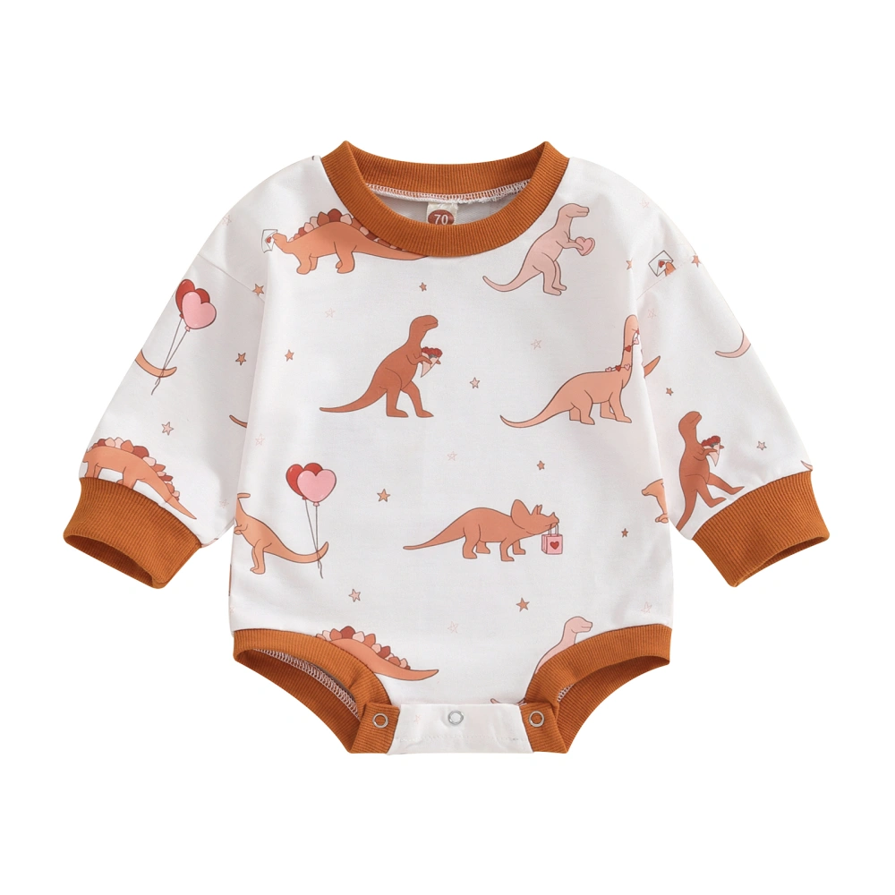 Baby Valentine's Day Romper Cute Dinosaur Print Long Sleeve Bodysuit