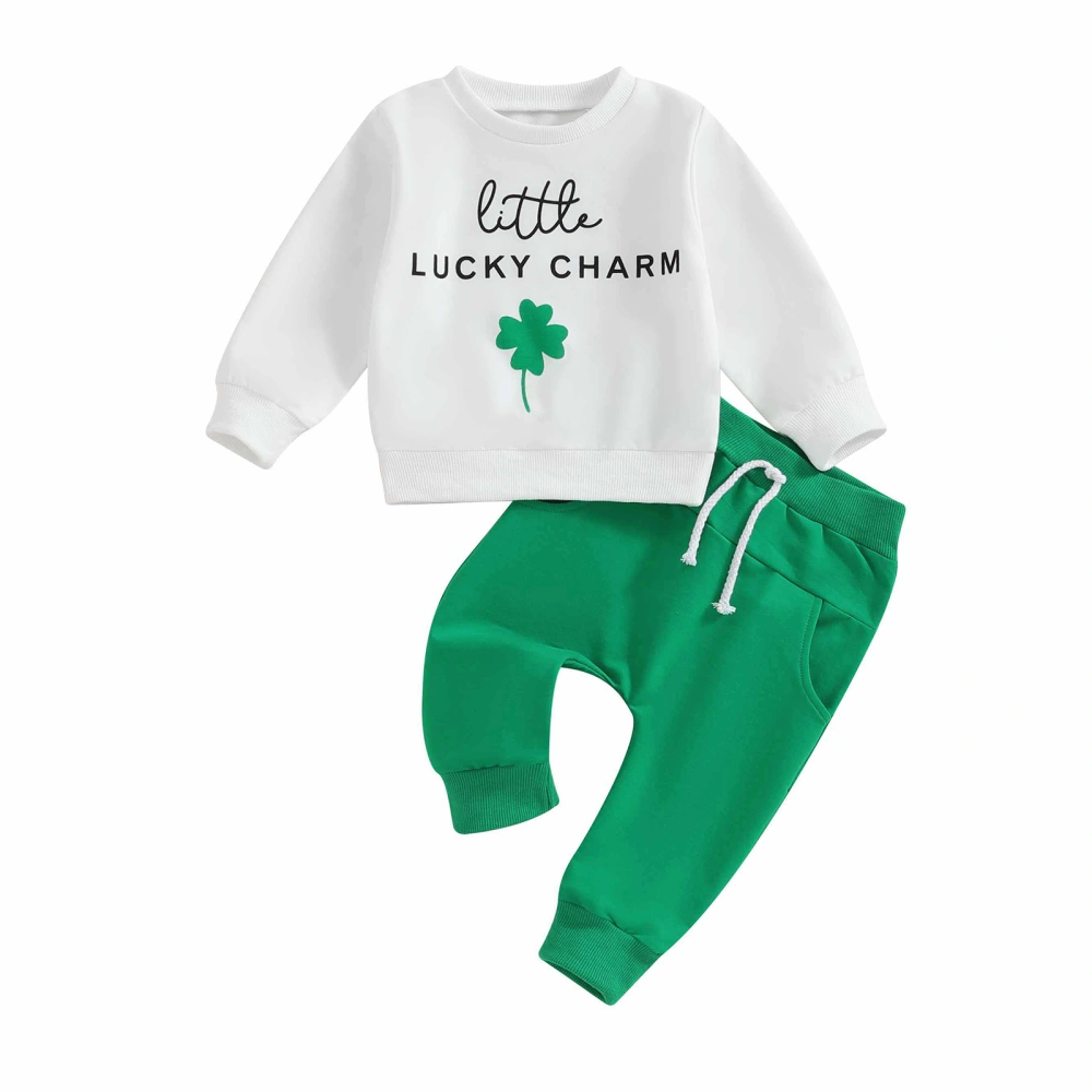 Toddler Ireland Festival Outfits Shamrock Print Sweatshirts Pants