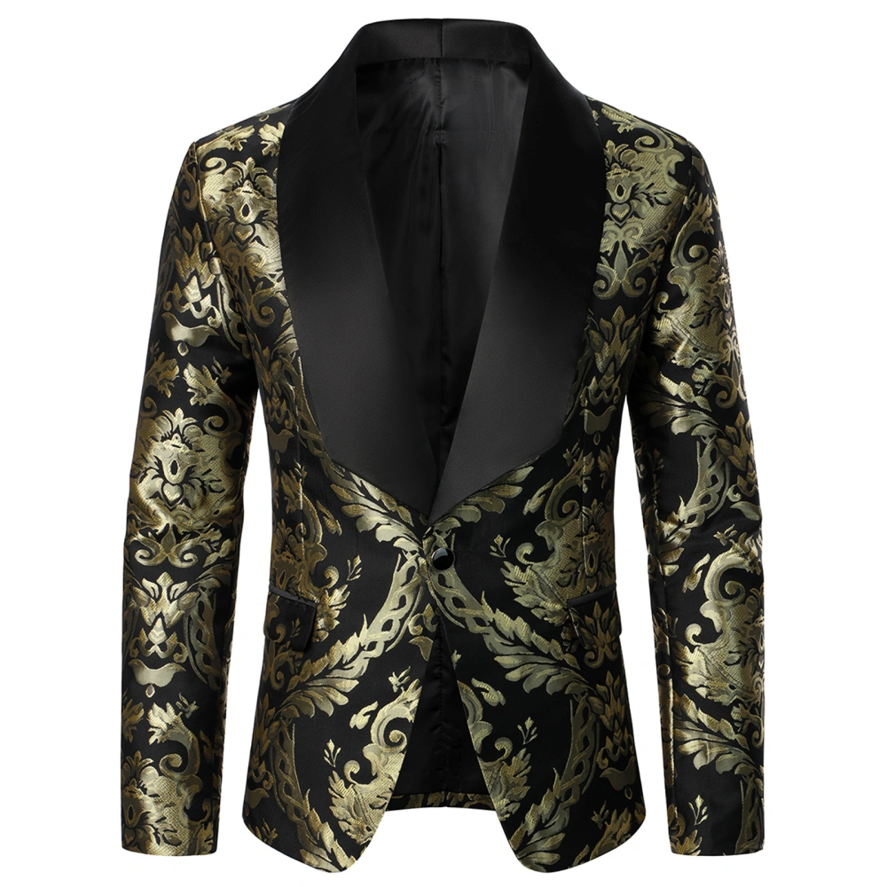 Men's Retro Slim Blazer, Totem Embroidery Long Sleeve Coat Suit Jacket