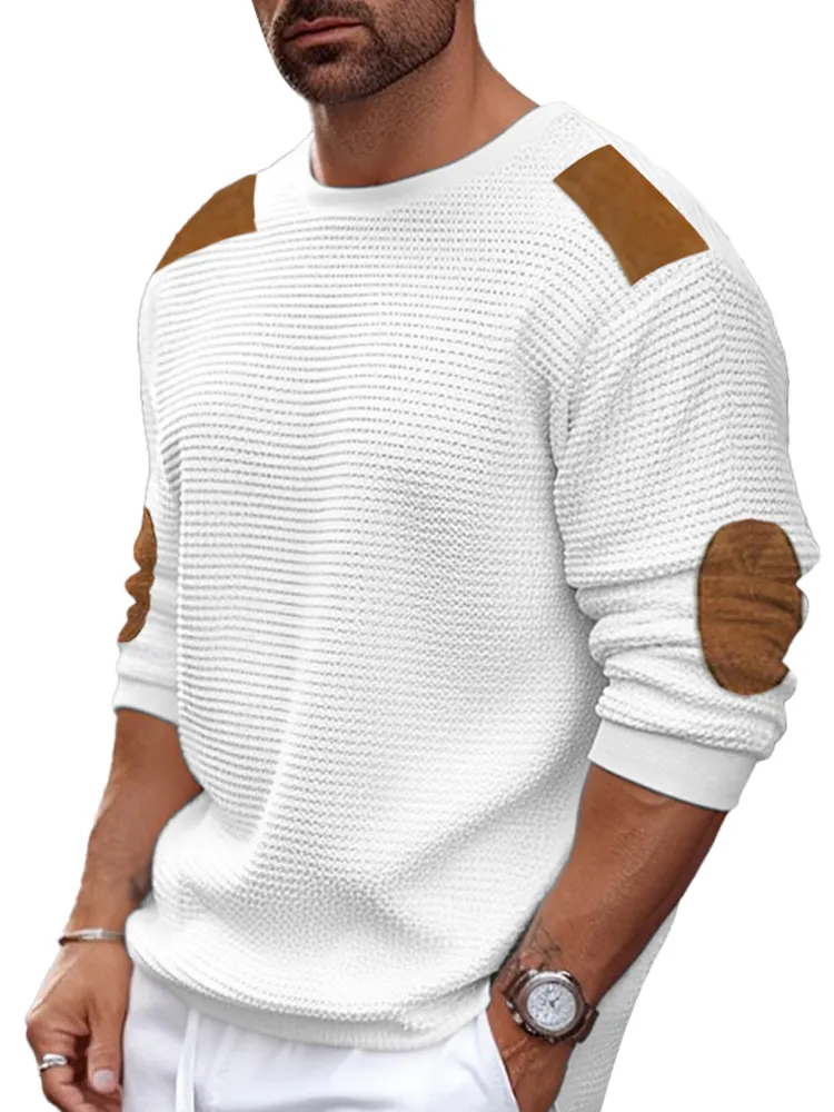 Men's Autumn Winter Long Sleeve Round Neck Contrast Color Sweater