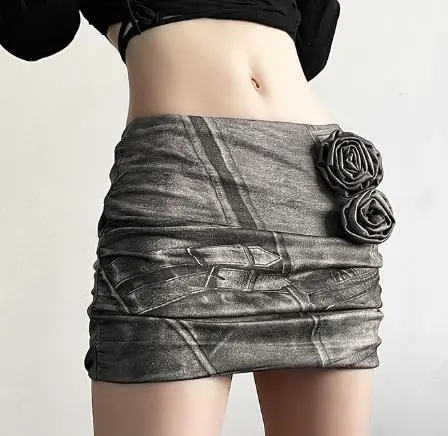 Women Mini Skirt, Low Waist Flower Slim Fit Summer Bodycon Skirt