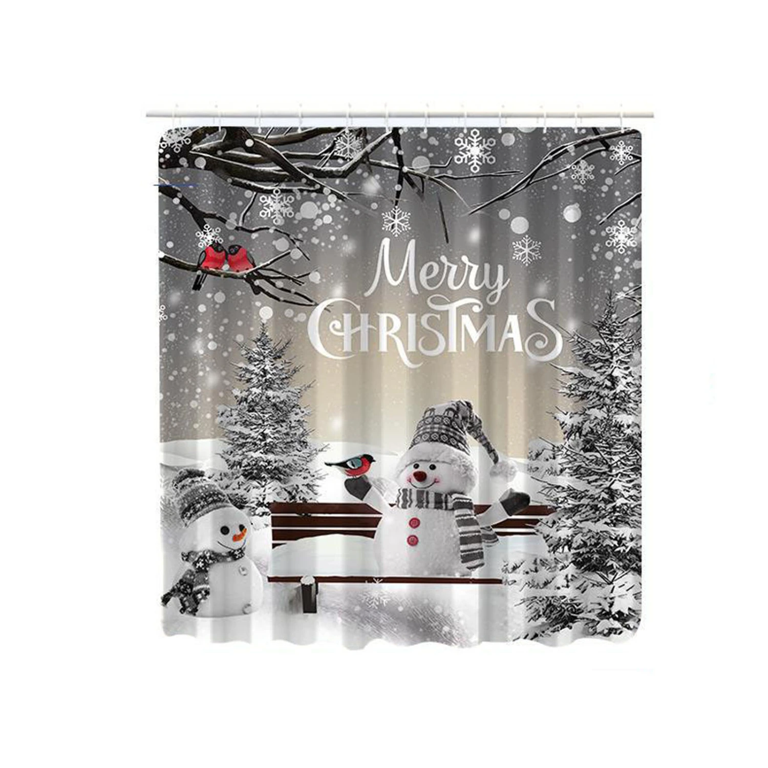 Christmas Toilet Set Snowman Floor Mat Shower Curtain Toilet Cover Pad