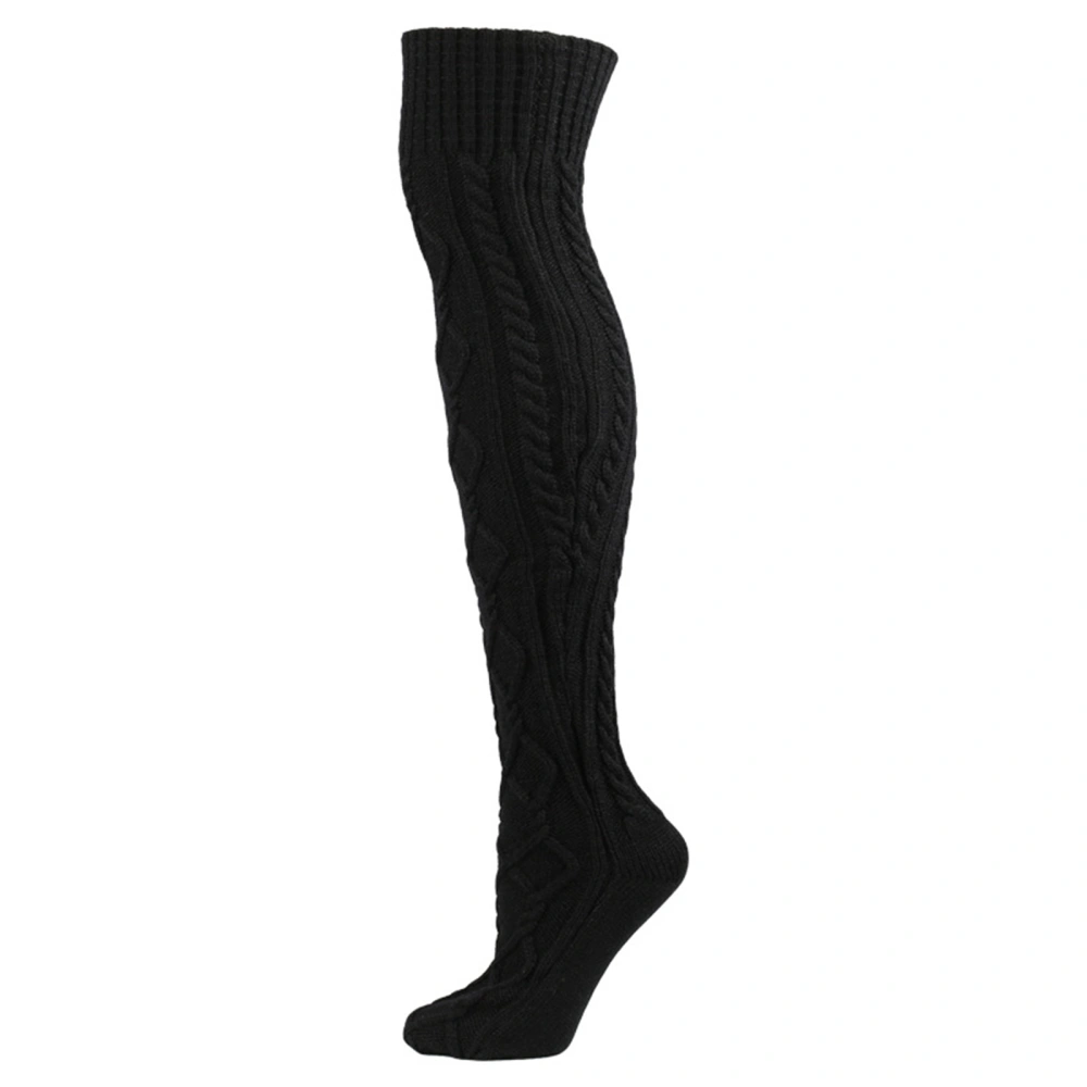 Women Cute Stockings Solid Color Cable Knitted Thigh High Socks