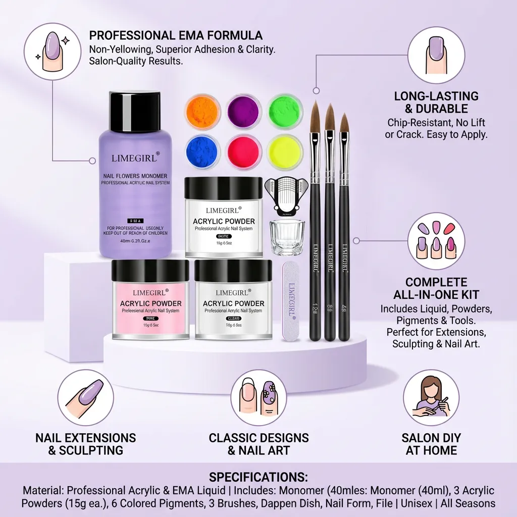 Acrylic Powder and Liquid Set Nail Powder and Monomer Kit with Drill