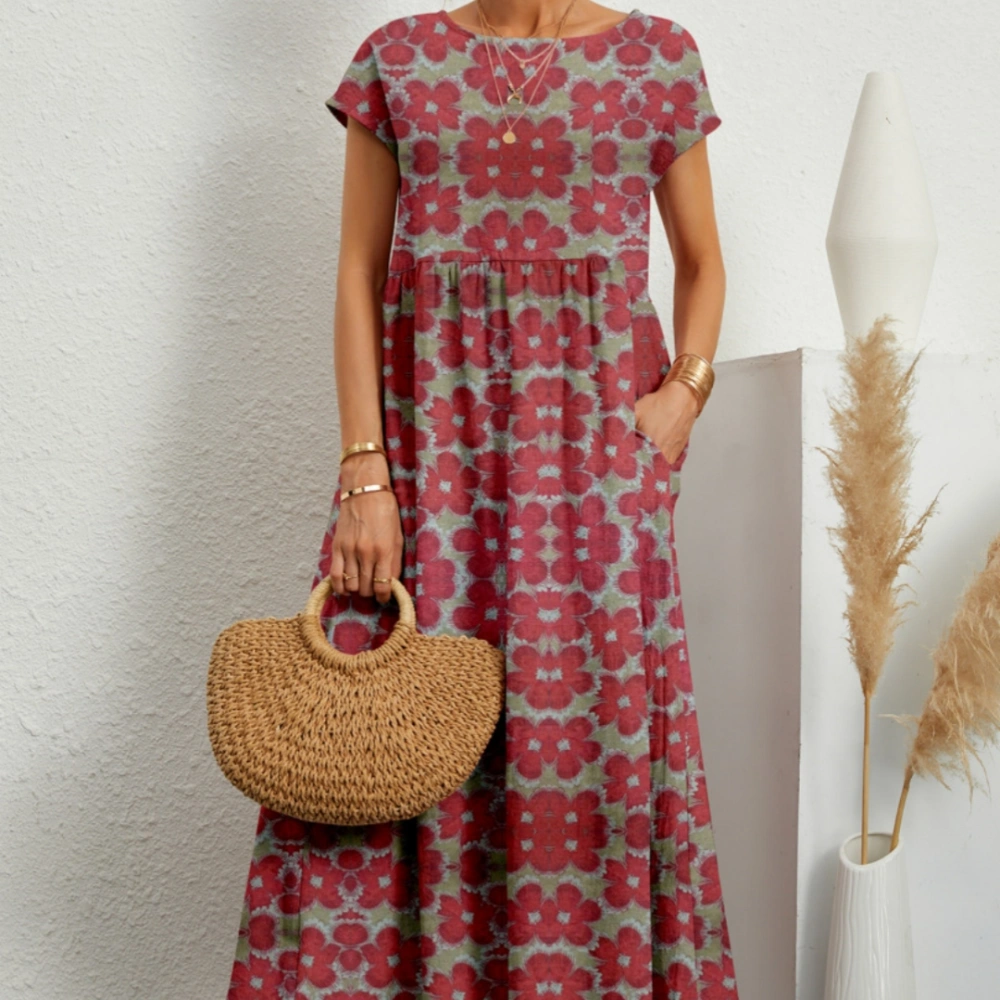 European And American New Fashion Ladies Loose Cotton Linen Sleeveless Round Neck Printed Summer Dress