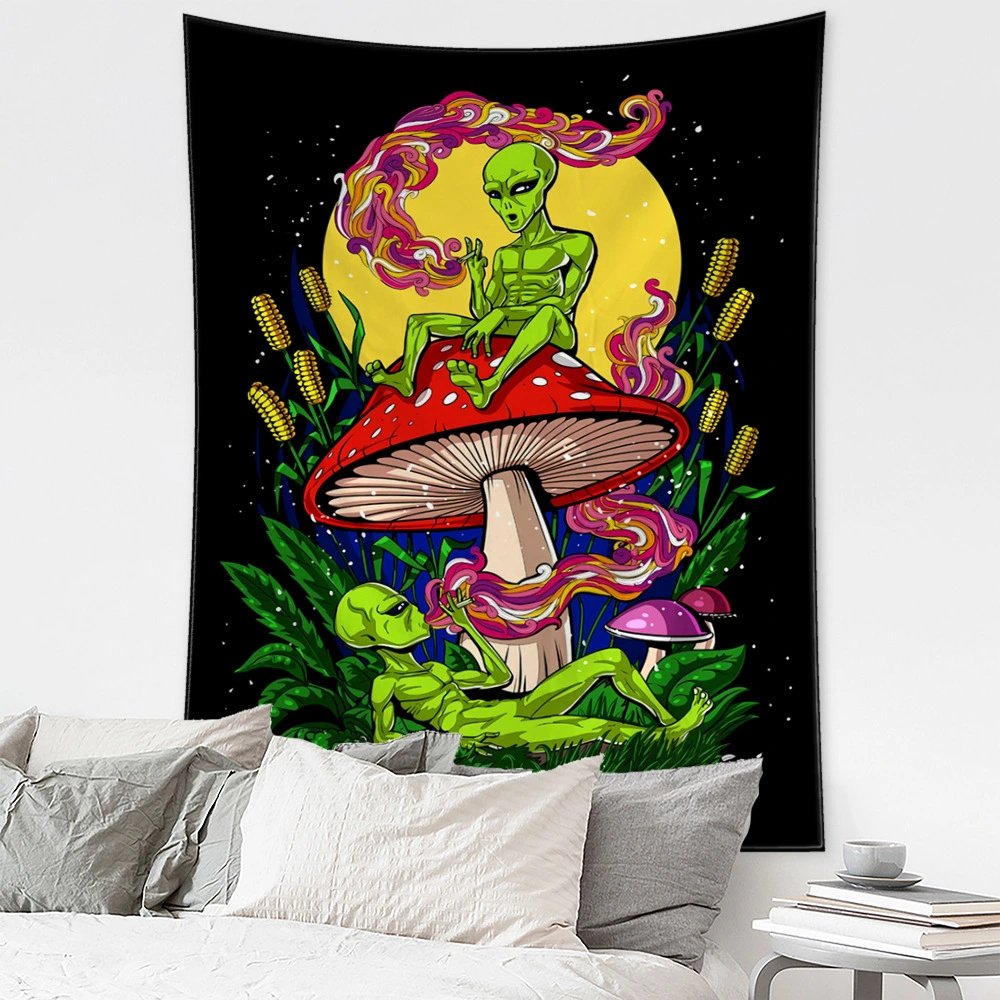 Black Mushroom Series Background Tapestry