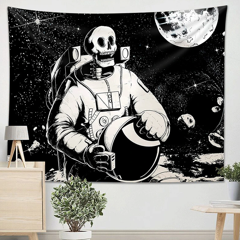 Tapestry Black And White Skeleton Astronaut Halloween Party Decoration