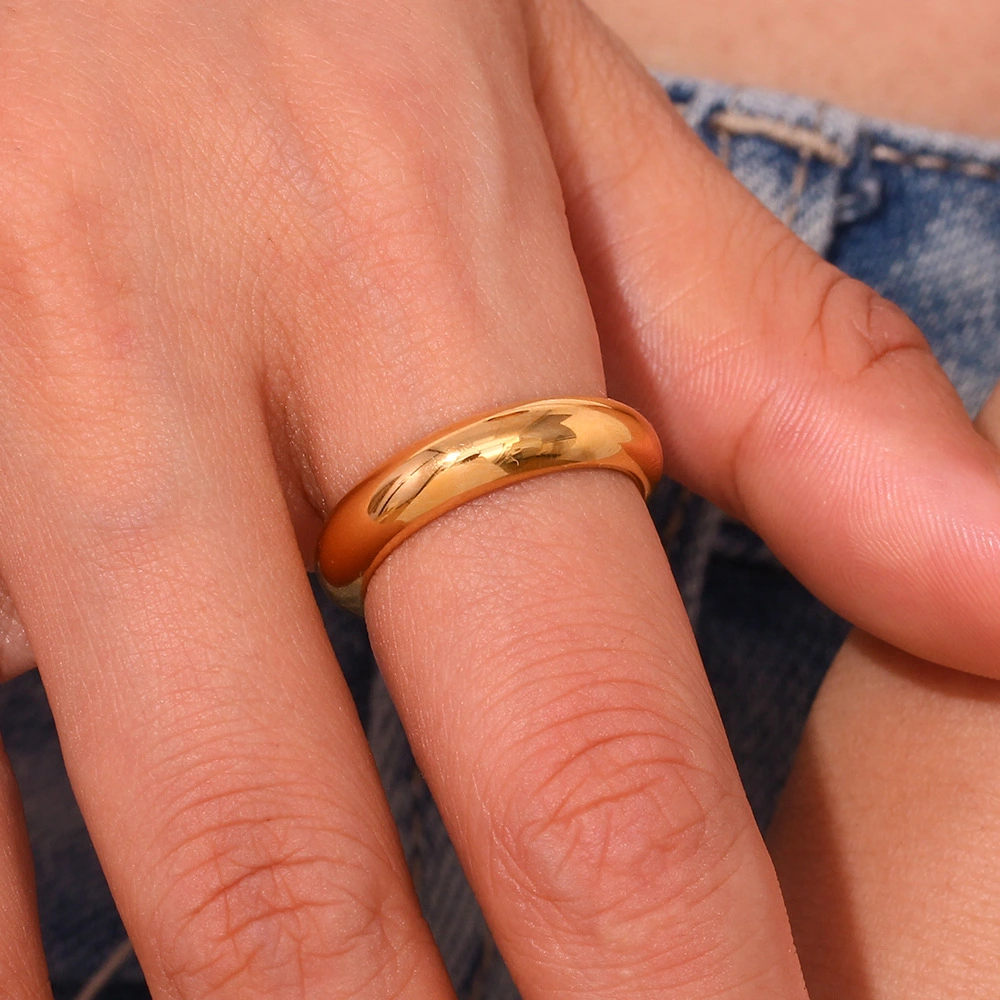 Stainless Steel Plated 18K Gold Thick Plain Ring