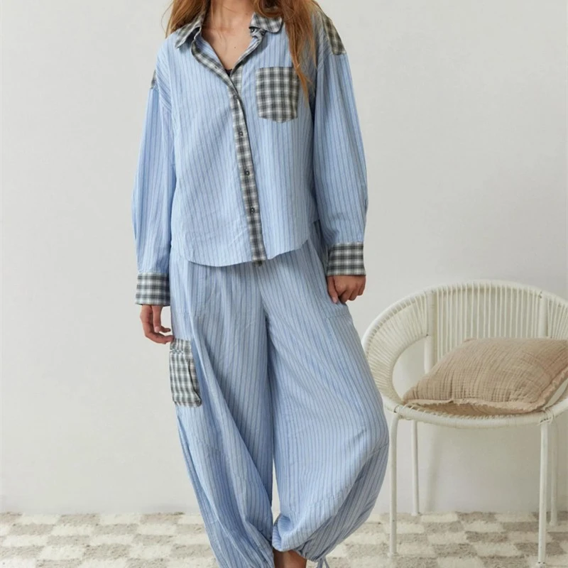 Autumn Women's Clothing Casual Homewear Plaid Shirt Outfit