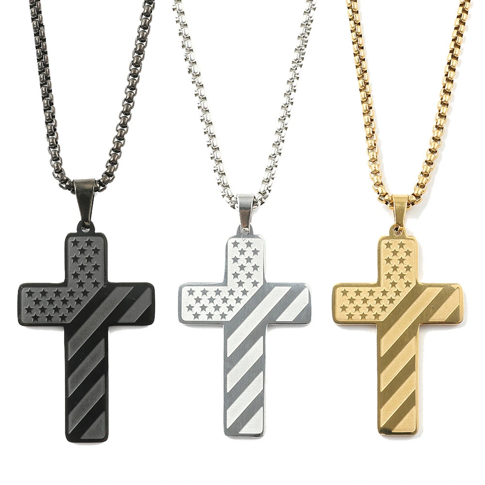 Cross Flag Necklace Hip Hop Titanium Steel