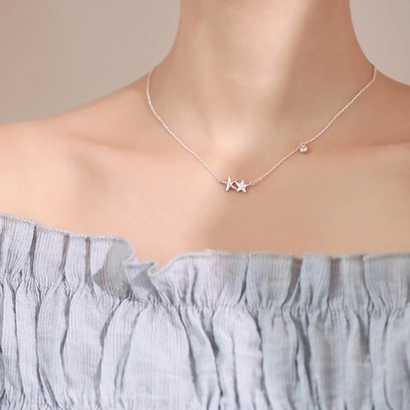 Sterling Silver Simple Short Starfish Necklace