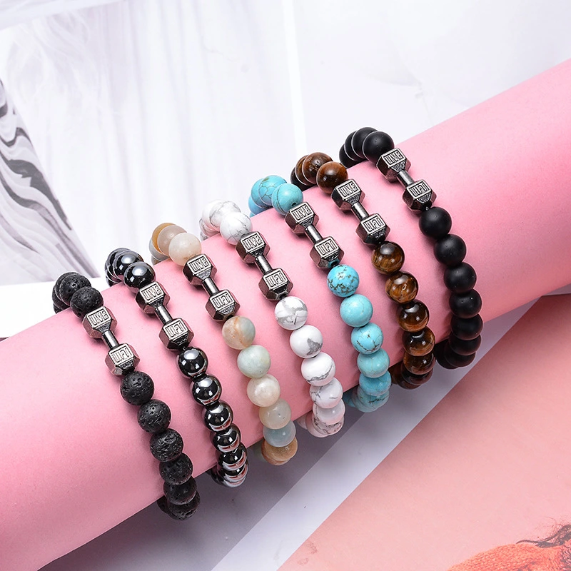 Volcanic Rock Turquoise Tigereye Beaded Bracelet Barbell Dumbbell Bracelet