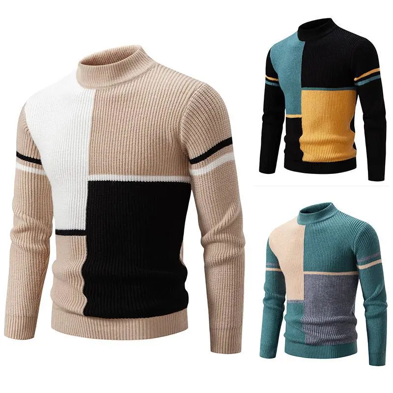 Half Turtleneck Contrast Color Pullover Knitwear Casual Top