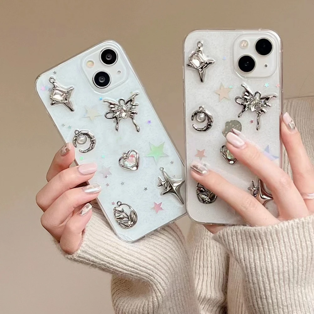 Tulip Butterfly Epoxy Rhinestone Transparent Phone Case