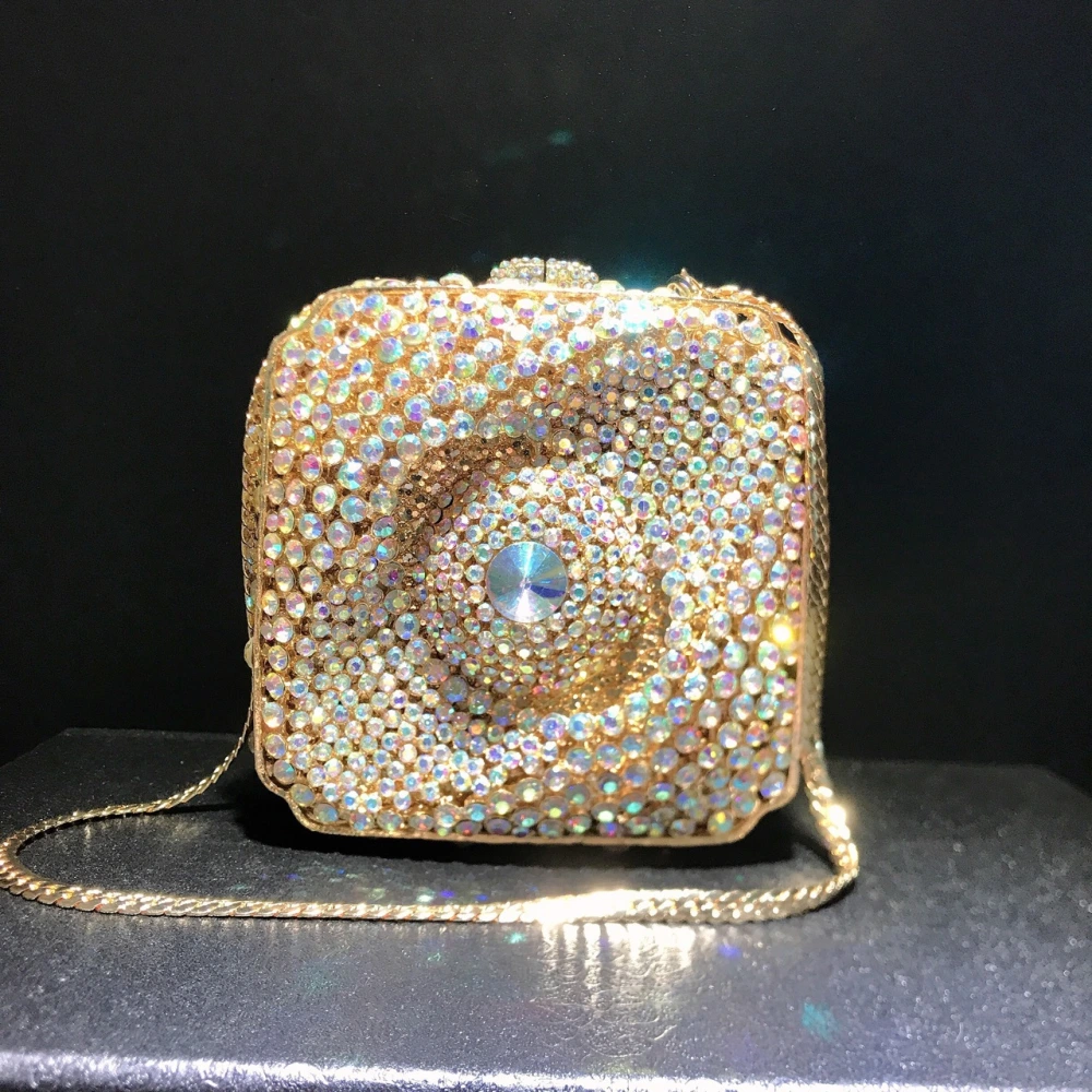 New Diamond Evening Bag Rhinestone Hand-held Small Square Box Women