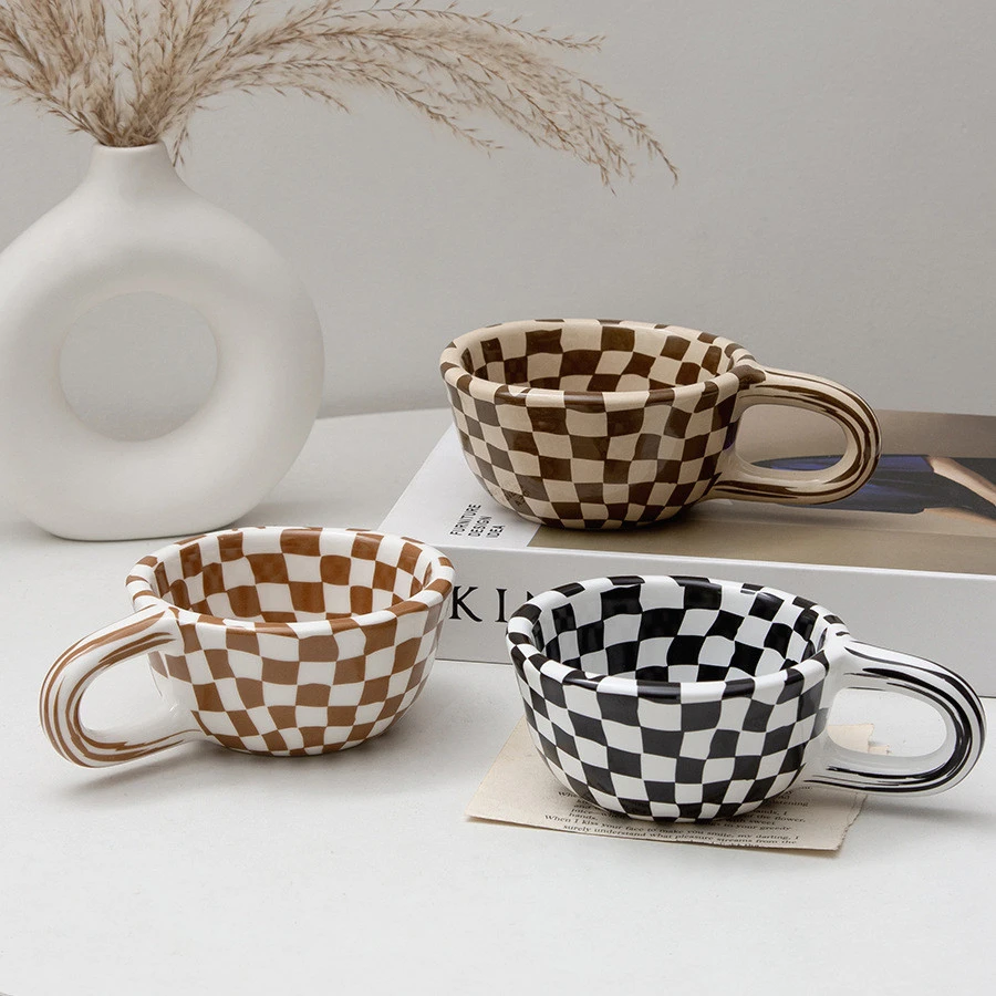 Korean Irregular Checkerboard Coffee Cup