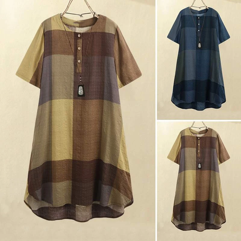 Retro Casual Plaid Printed Dress Women