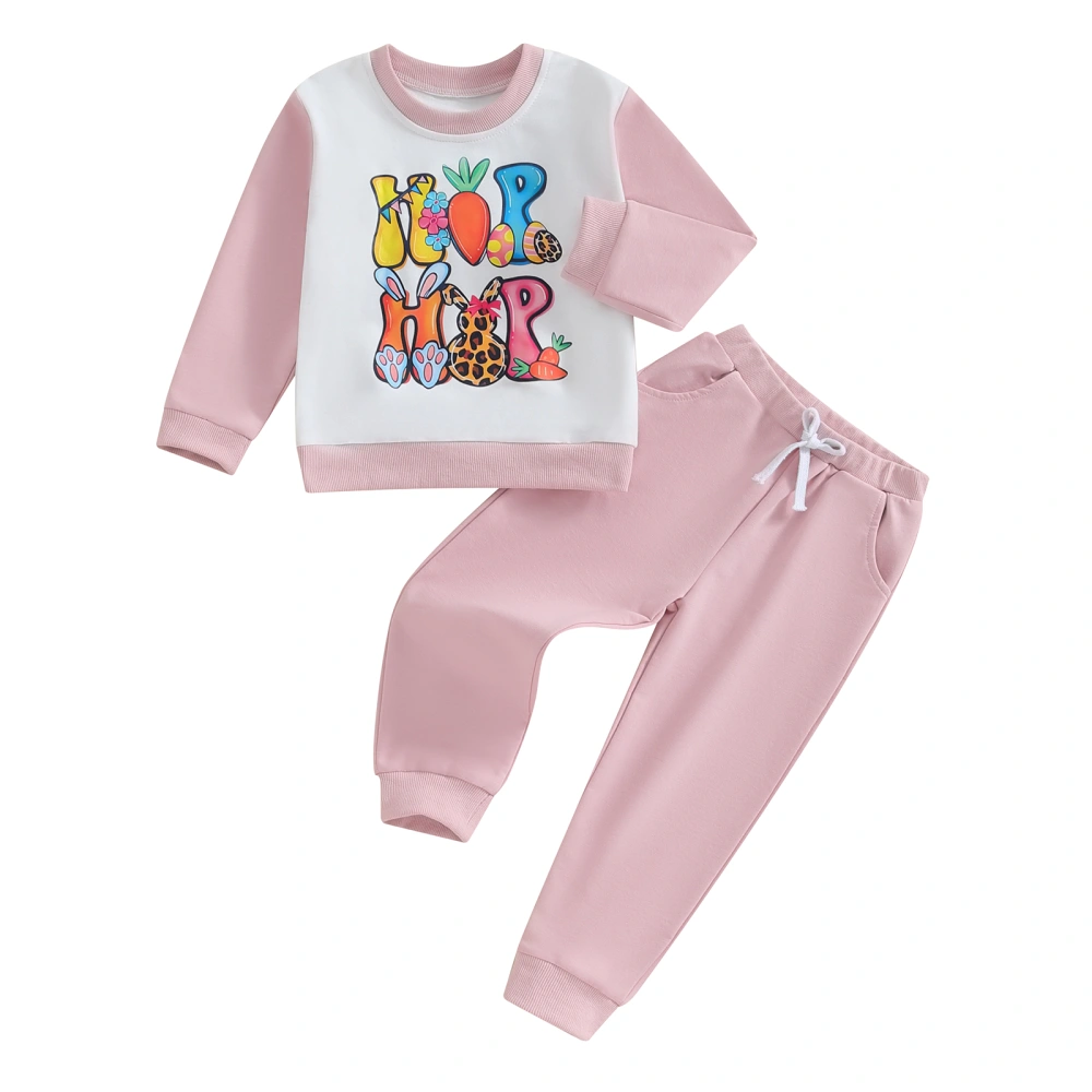 Kids Girls Easter Outfits Letter Rabbit Carrot Print Sweatshirts Pants