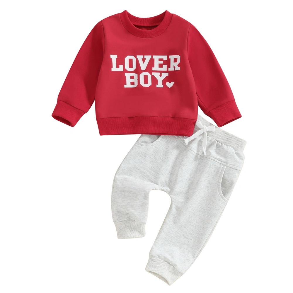 Baby Boy Valentine’s Day Outfits Sweatshirt + Solid Color Trousers